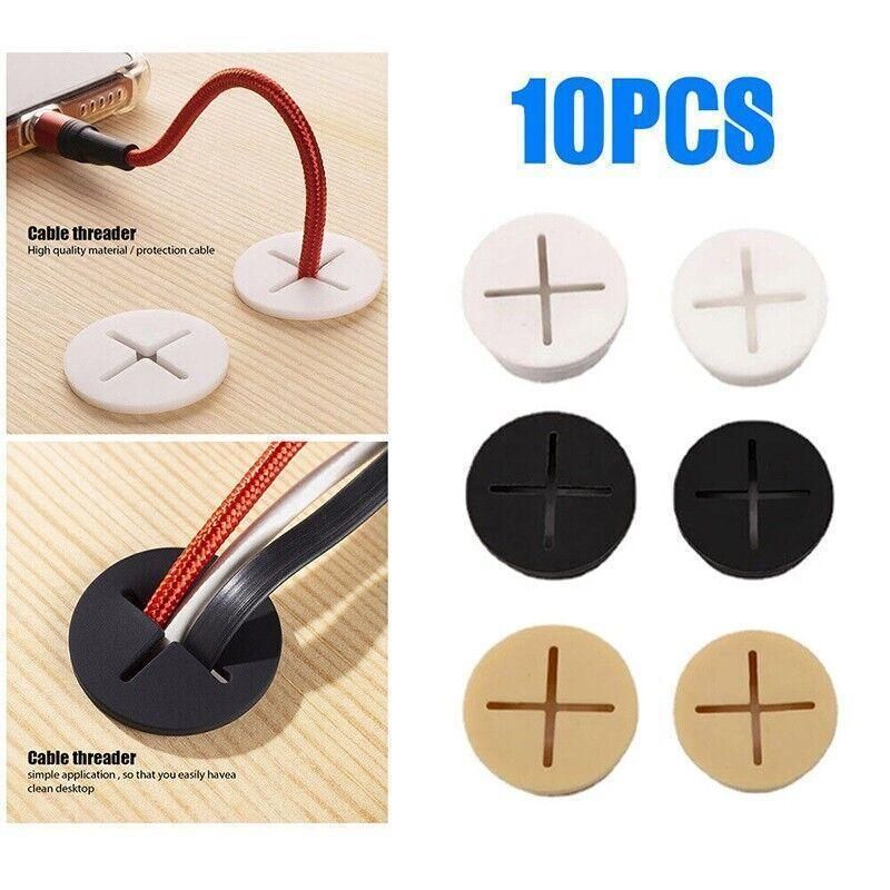 10 PCS 20mm Desk Cord Grommet, Flexible Silicone Cable Hole Cover Round Gasket - Black