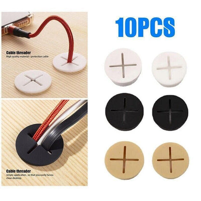 10 PCS 20mm Desk Cord Grommet, Flexible Silicone Cable Hole Cover Round Gasket - Black