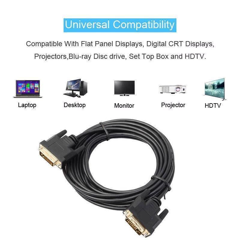 DVI Black Cable Male DVI-D for LCD Monitor Computer PC Projector DVD Cord Lead - 1.5M