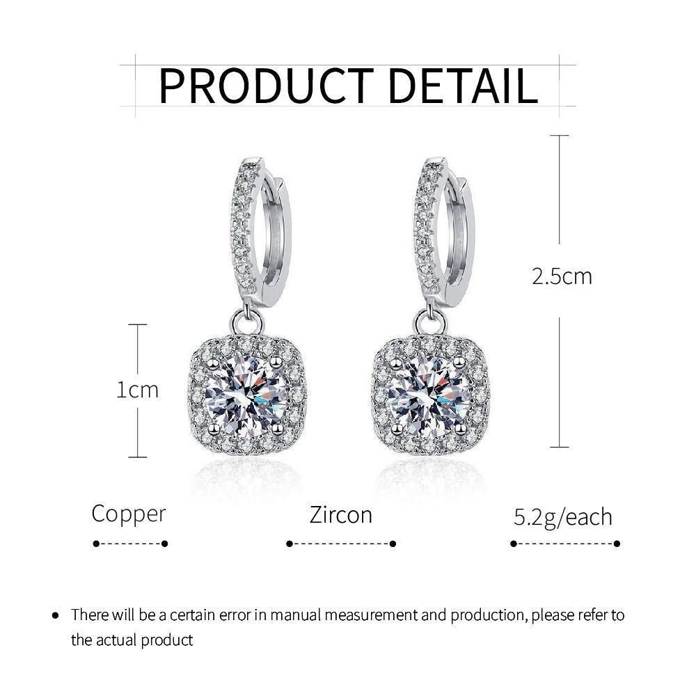 Classic Square Zircon Earrings for Women Elegant Sparkling Jewelry Gift Set