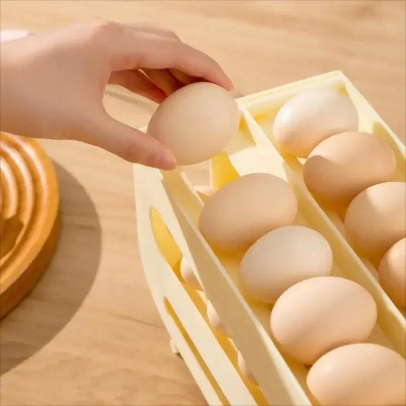Sliding Egg Carton Refrigerator Storage for Kitchen Egg Holder and Organizer - Yellow