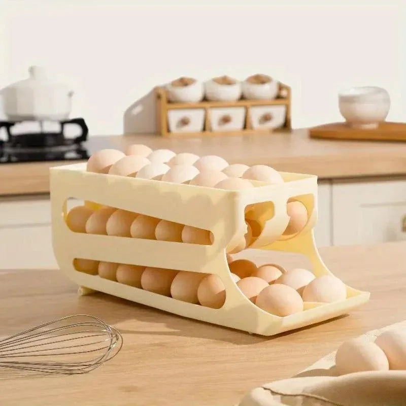 Sliding Egg Carton Refrigerator Storage for Kitchen Egg Holder and Organizer - Yellow