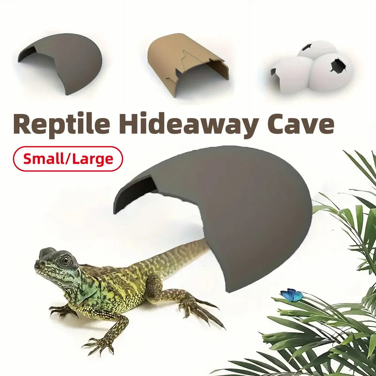 Reptile Hideout Plastic Cave Decorative Shelter for Lizard Snake Spider Habitat - Eggshell Set of 2