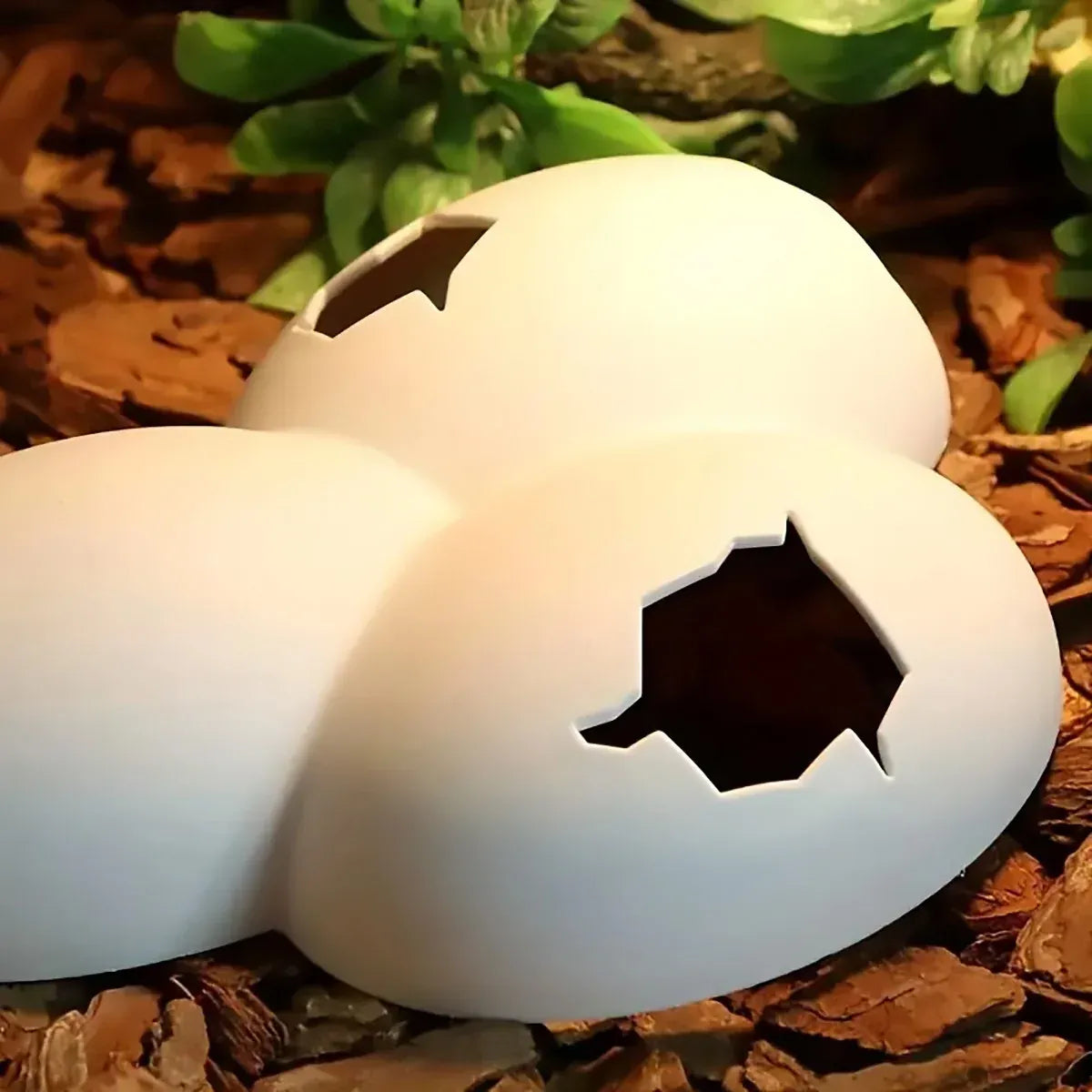 Reptile Hideout Plastic Cave Decorative Shelter for Lizard Snake Spider Habitat - Eggshell Set of 2
