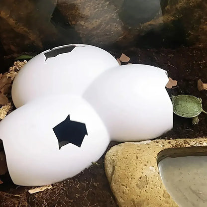 Reptile Hideout Plastic Cave Decorative Shelter for Lizard Snake Spider Habitat - Eggshell Set of 2