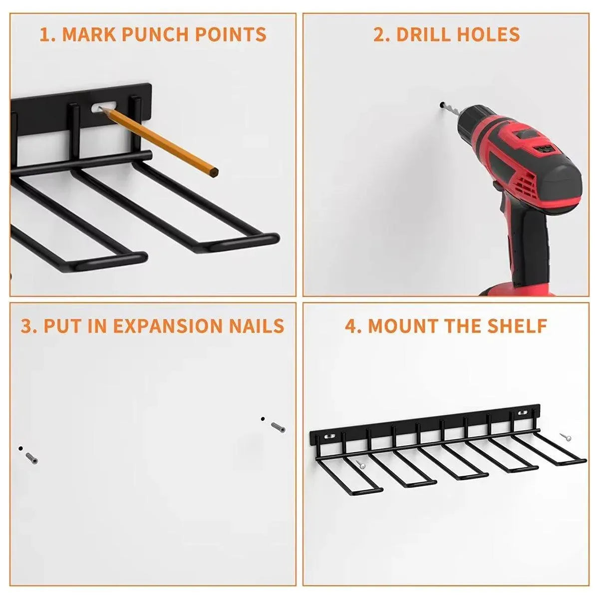 Metal Drill Storage Rack Power Tool Holder Organizer Wall Mount Heavy Duty Shelf