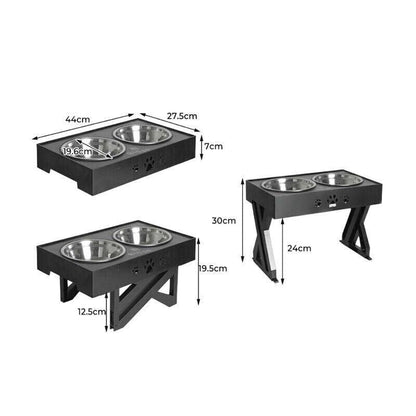 Elevated Pet Feeder Food Water Double Bowl Adjustable Height Raised Stand
