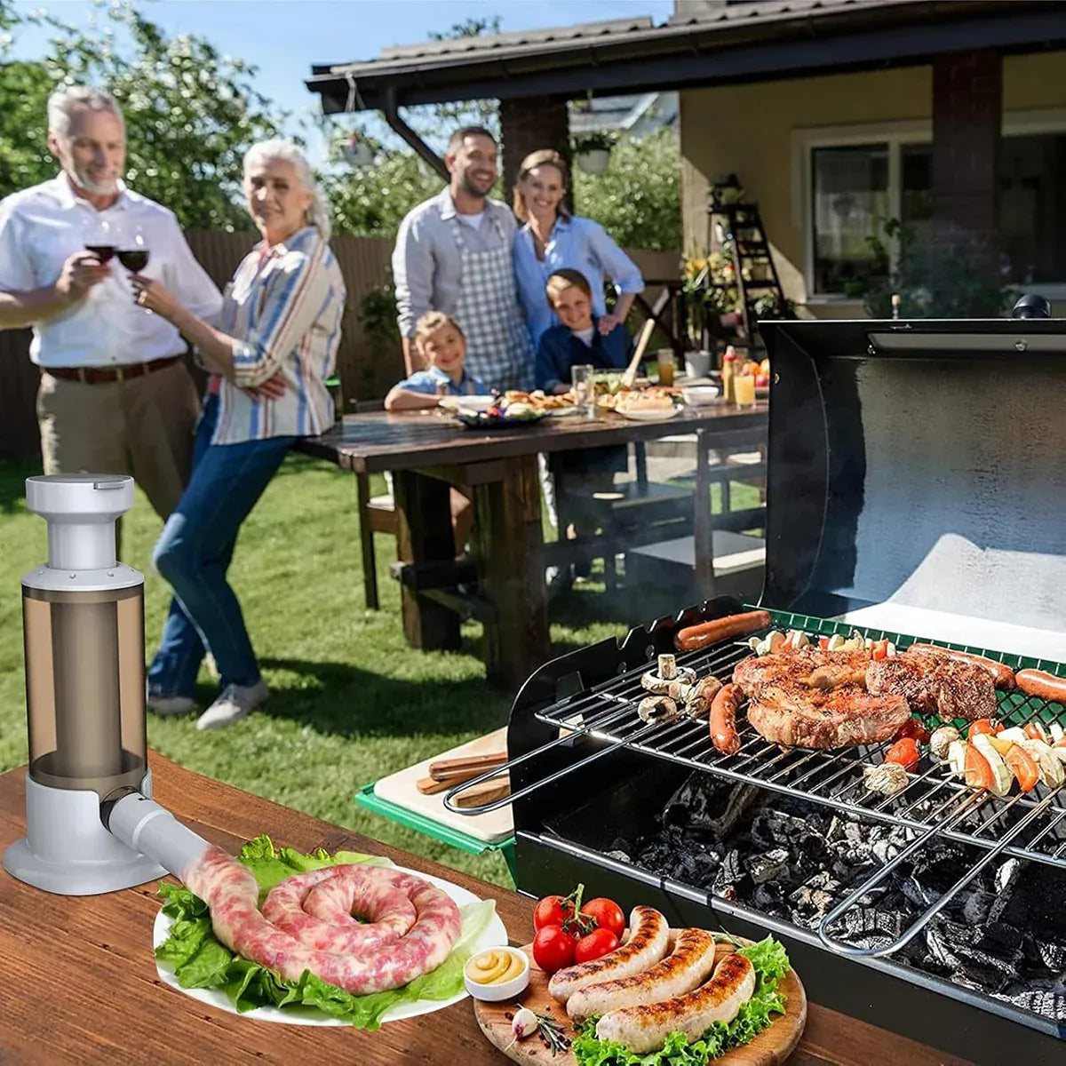 Manual Sausage Stuffer Home Kitchen Meat Filler Tool Sausage Maker Machine - Brown
