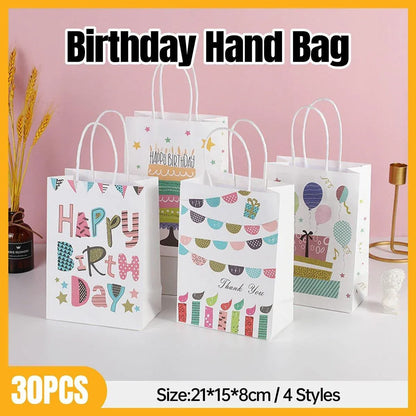 30X Premium Kraft Paper Tote Bag Durable Stylish High Capacity Birthday Gift Handbag - English-30pcs