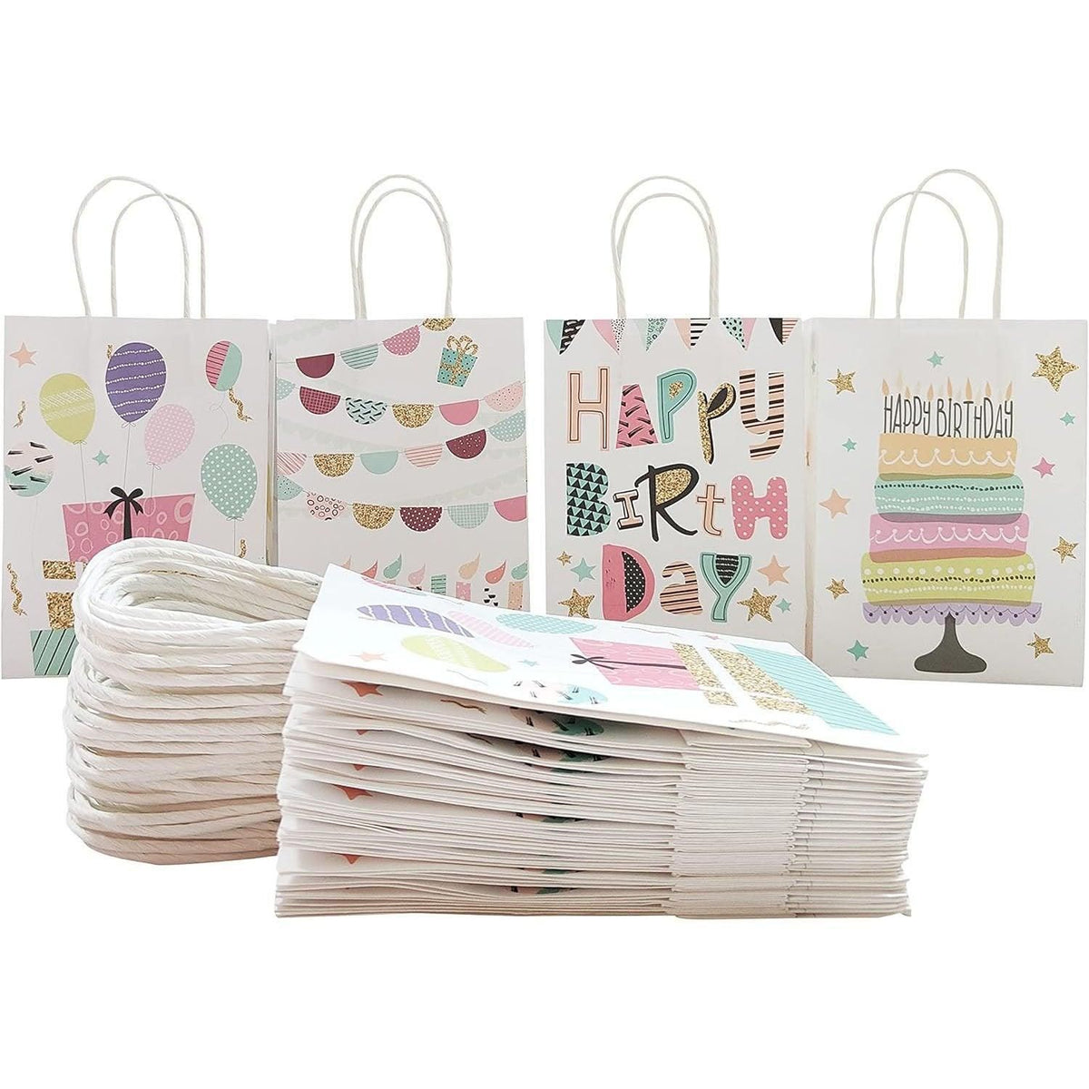 30X Premium Kraft Paper Tote Bag Durable Stylish High Capacity Birthday Gift Handbag - English-30pcs
