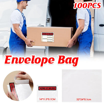 100pc Self Adhesive Plastic Mailing Postal Shipping Document Envelope Bag Supply - 32x24x0.1cm