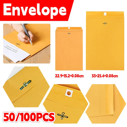Yellow Kraft Paper Envelope 120gsm Metal Clasp Mailing Documents Office Use - 22.9x15.2x0.08cm