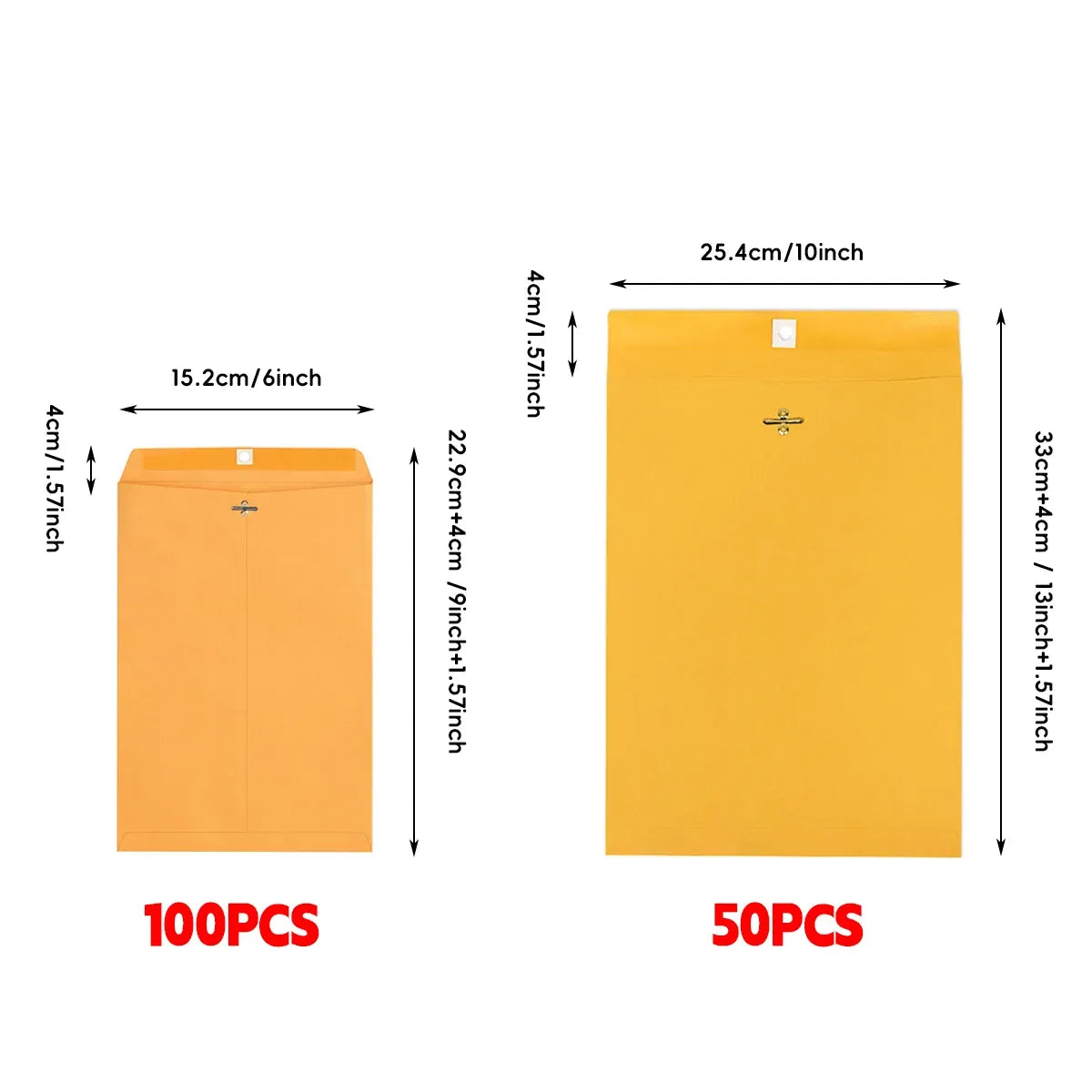 Yellow Kraft Paper Envelope 120gsm Metal Clasp Mailing Documents Office Use - 22.9x15.2x0.08cm