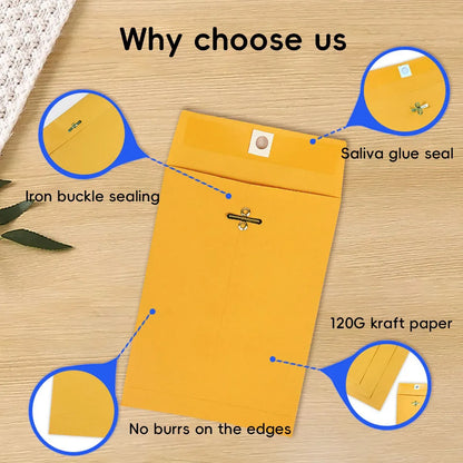 Yellow Kraft Paper Envelope 120gsm Metal Clasp Mailing Documents Office Use - 22.9x15.2x0.08cm