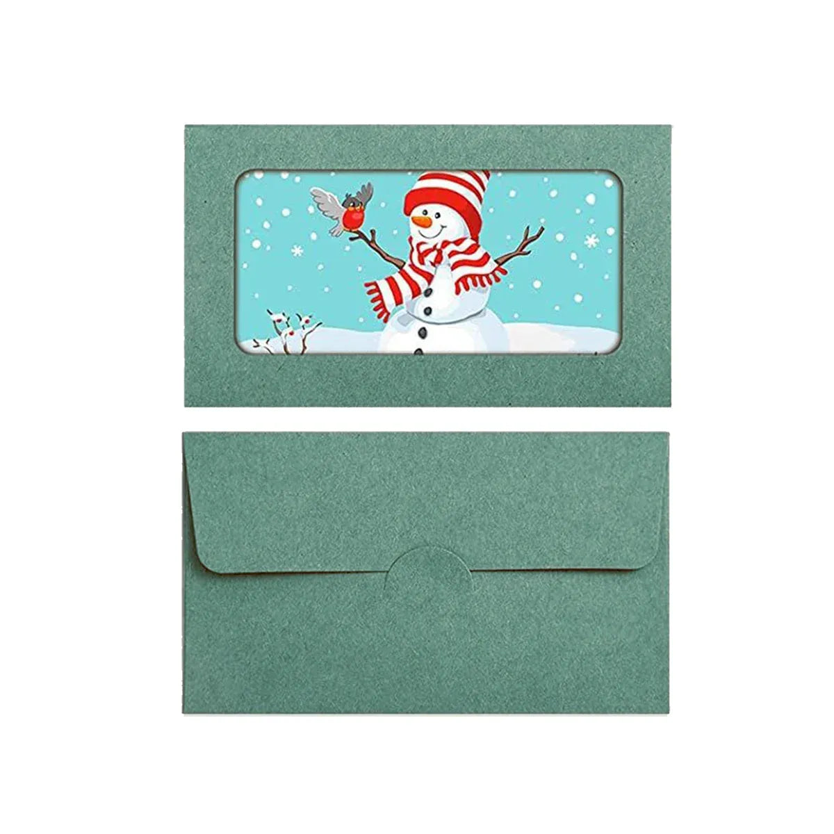 100PCS Small Kraft Paper Envelopes With Clear Window Self Seal Card Mailers - Green
