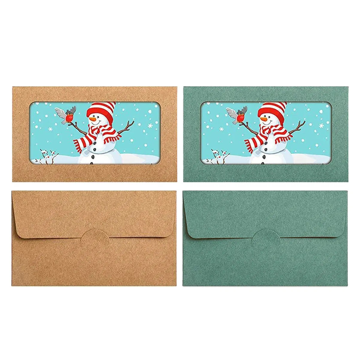 100PCS Small Kraft Paper Envelopes With Clear Window Self Seal Card Mailers - Green