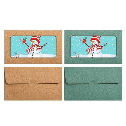 100PCS Small Kraft Paper Envelopes With Clear Window Self Seal Card Mailers - Green