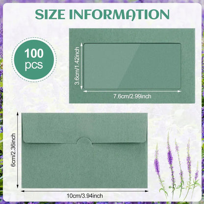 100PCS Small Kraft Paper Envelopes With Clear Window Self Seal Card Mailers - Green