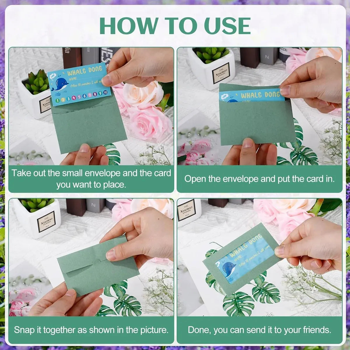100PCS Small Kraft Paper Envelopes With Clear Window Self Seal Card Mailers - Green