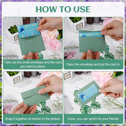 100PCS Small Kraft Paper Envelopes With Clear Window Self Seal Card Mailers - Green