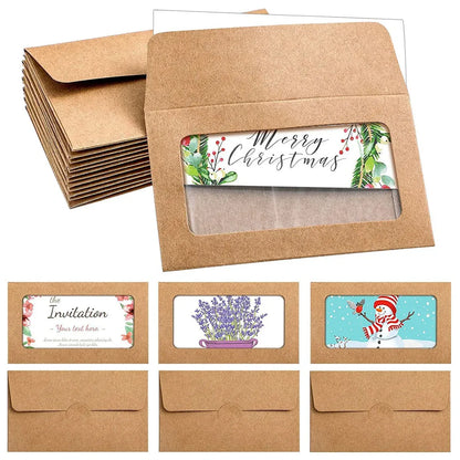 100PCS Small Kraft Paper Envelopes With Clear Window Self Seal Card Mailers - Green