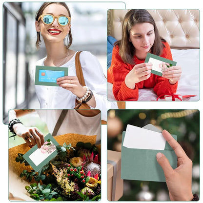 100PCS Small Kraft Paper Envelopes With Clear Window Self Seal Card Mailers - Green
