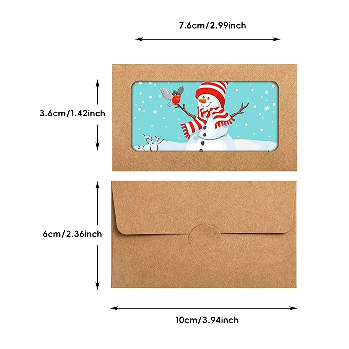 100PCS Small Kraft Paper Envelopes With Clear Window Self Seal Card Mailers - Green
