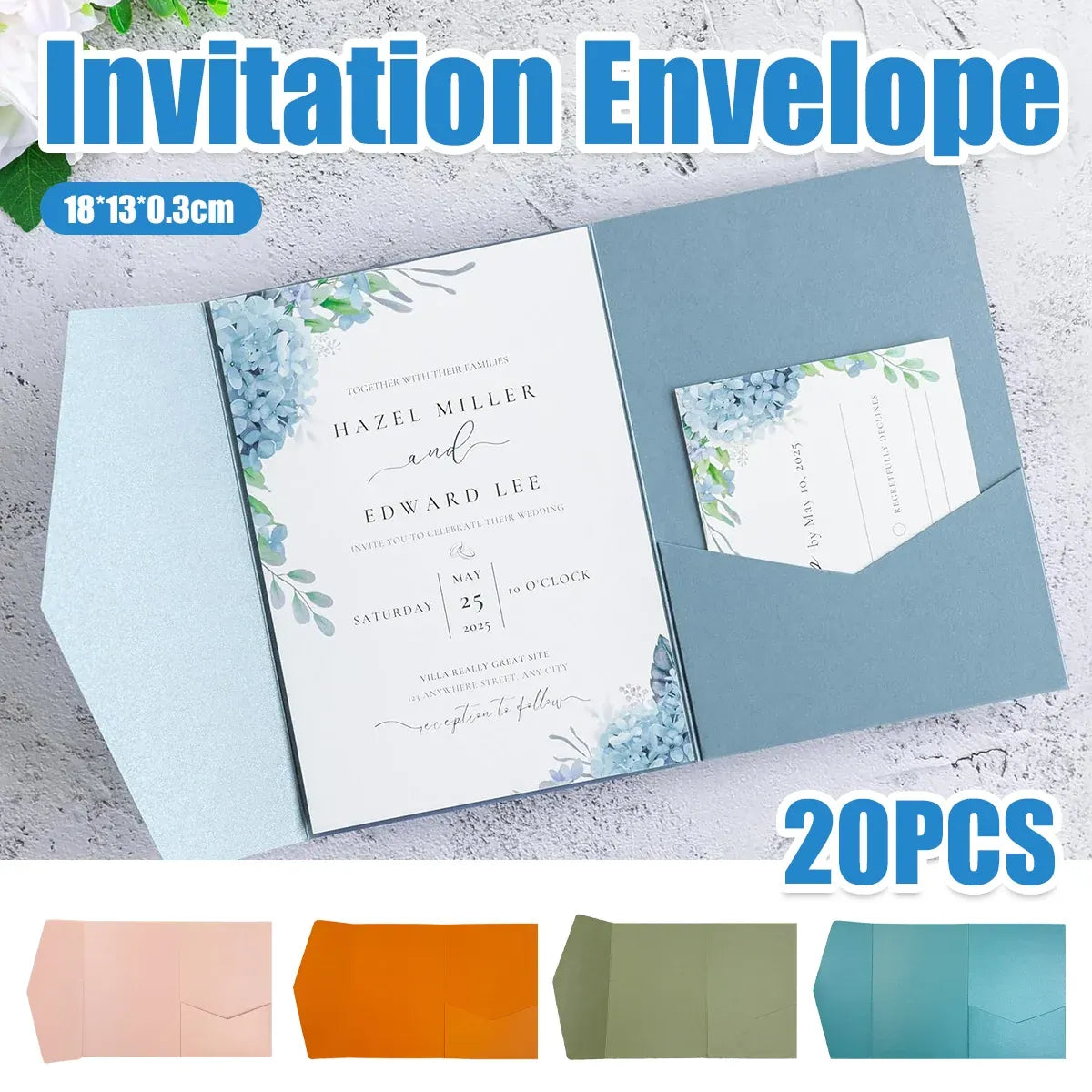 20PCS 3D Tri-Fold Holiday Wedding Invitation Envelope Greeting Cards Aesthetic - Orange