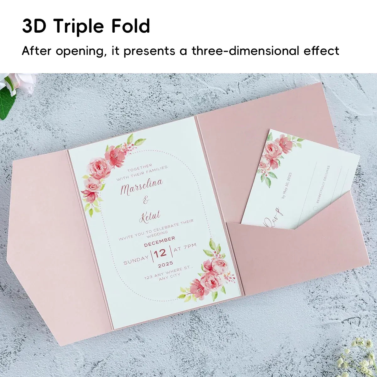 20PCS 3D Tri-Fold Holiday Wedding Invitation Envelope Greeting Cards Aesthetic - Orange