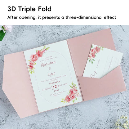 20PCS 3D Tri-Fold Holiday Wedding Invitation Envelope Greeting Cards Aesthetic - Orange