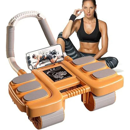 Four Wheel Abdominal Exercise Roller Elbow Support for Core Strength Training - Black