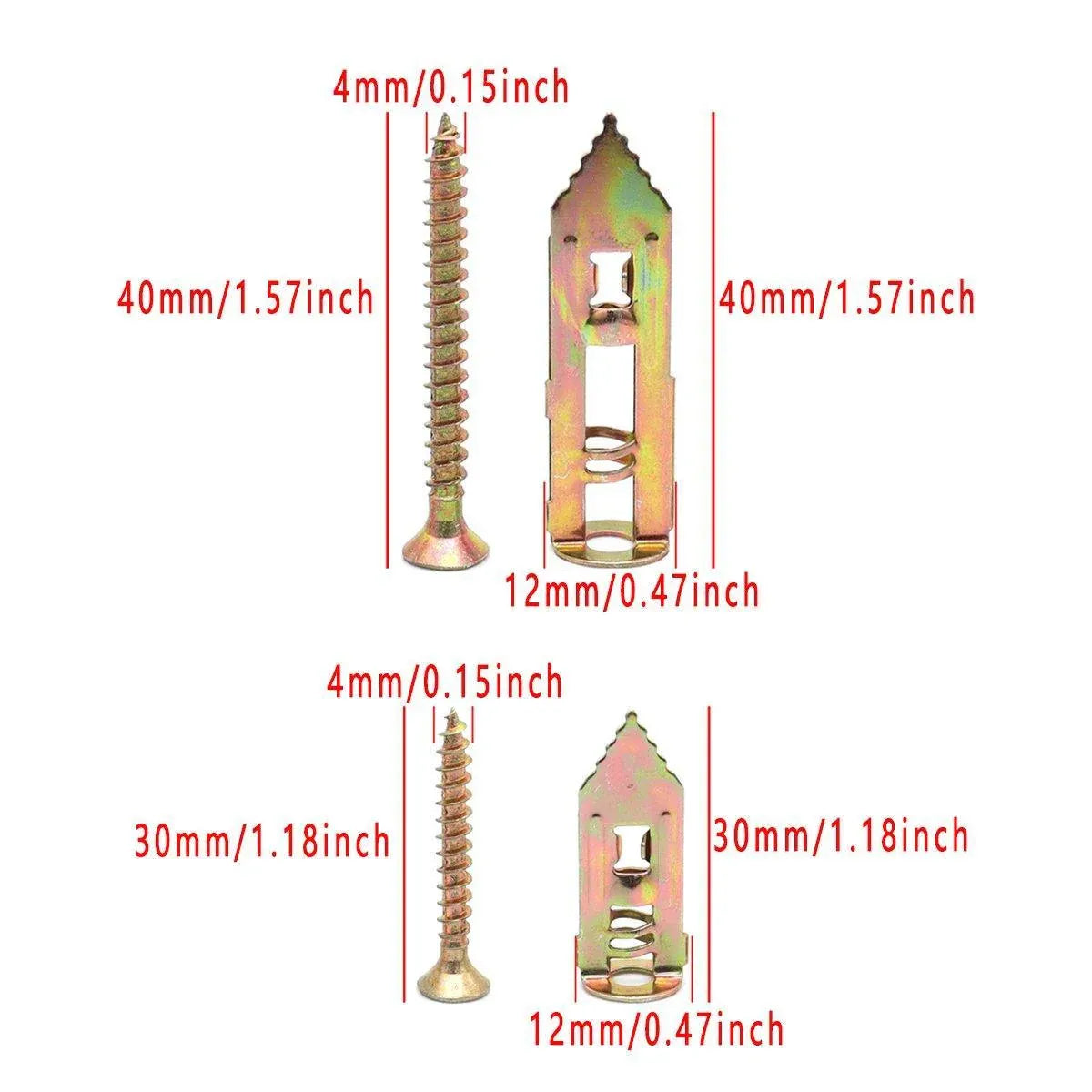 100PCS Self-Drilling Anchors Screws Percussion Expansion Kit -12x30mm/12x40mm - 12x40mm