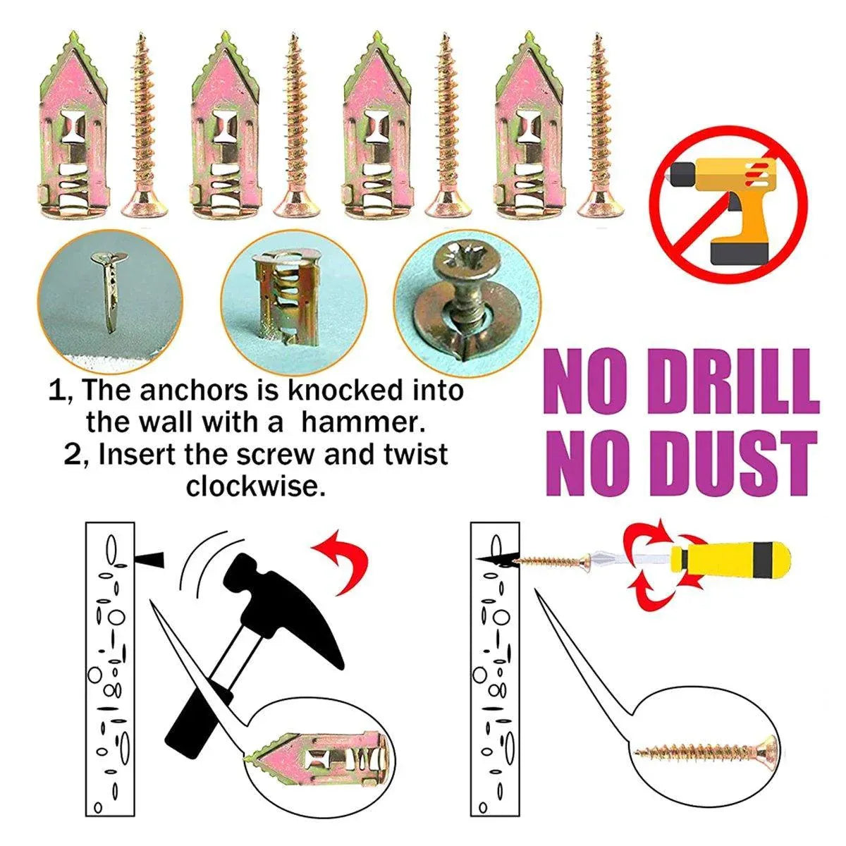 100PCS Self-Drilling Anchors Screws Percussion Expansion Kit -12x30mm/12x40mm - 12x40mm