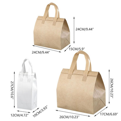 50pcs Thermal Insulation Packing Bag Non Woven Milk Tea Cake Food Storage Bag - Kraft-27x12x10cm