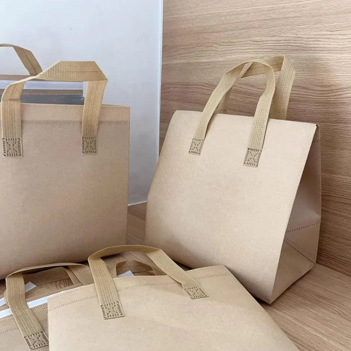 50pcs Thermal Insulation Packing Bag Non Woven Milk Tea Cake Food Storage Bag - Kraft-27x12x10cm