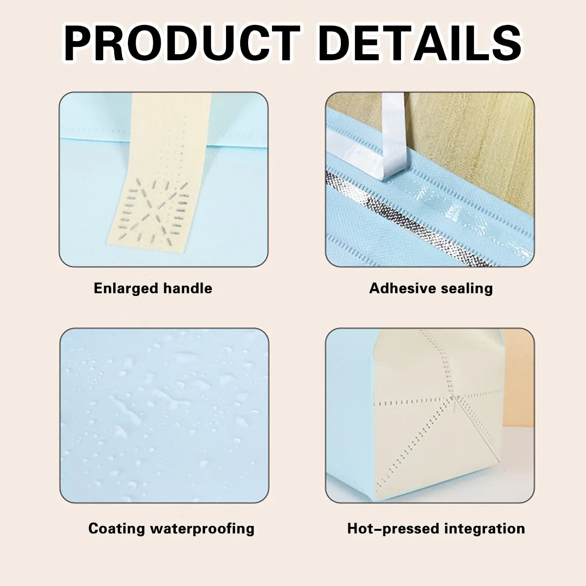 50PCS Blue Takeaway Packaging Bags with Handles and Self-Adhesive Seal - L