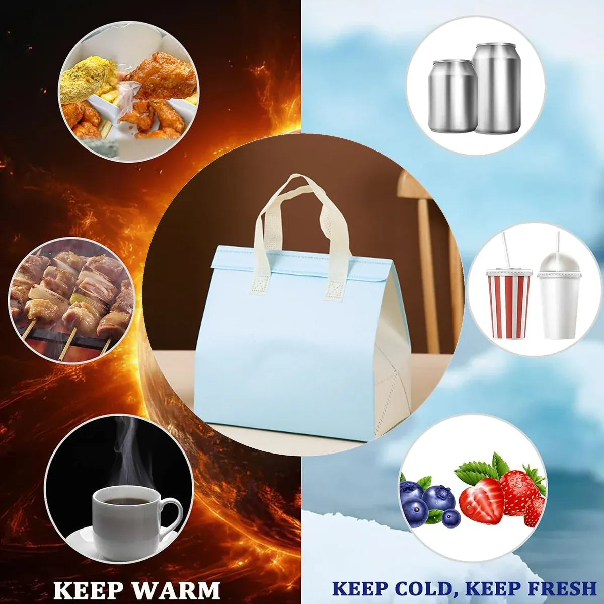 50PCS Blue Takeaway Packaging Bags with Handles and Self-Adhesive Seal - L