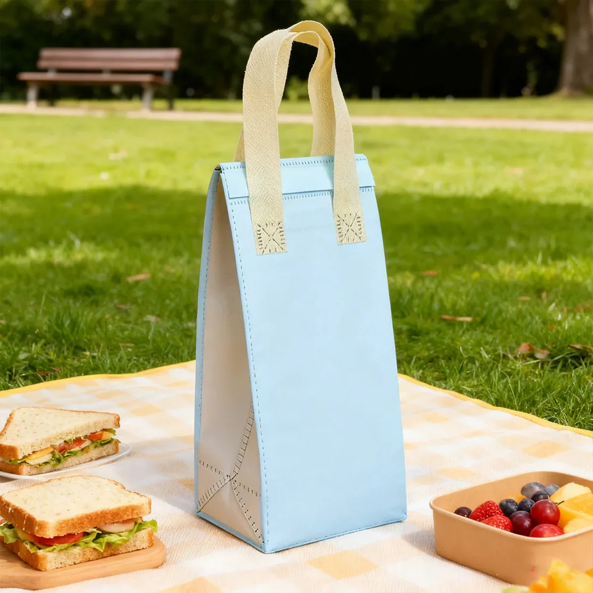 50PCS Blue Takeaway Packaging Bags with Handles and Self-Adhesive Seal - L