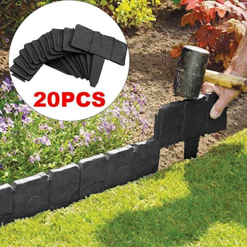 20pcs Garden Fence Edging Plastic Lawn Border for Outdoor Yard Flower Bed - Grey