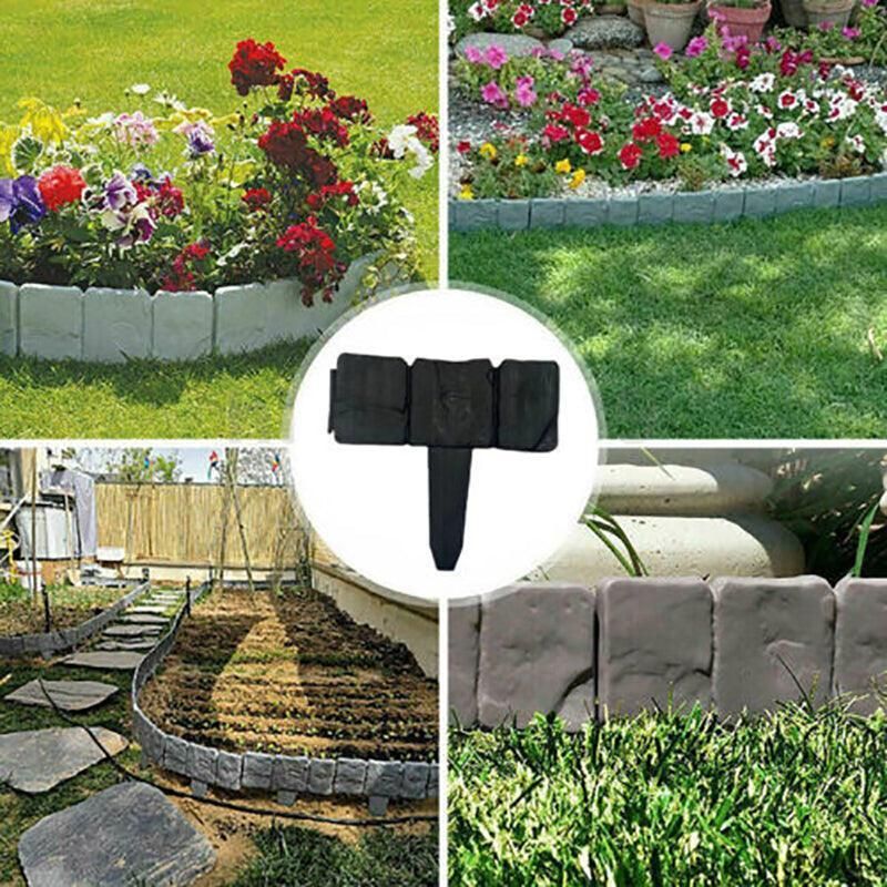 20pcs Garden Fence Edging Plastic Lawn Border for Outdoor Yard Flower Bed - Grey