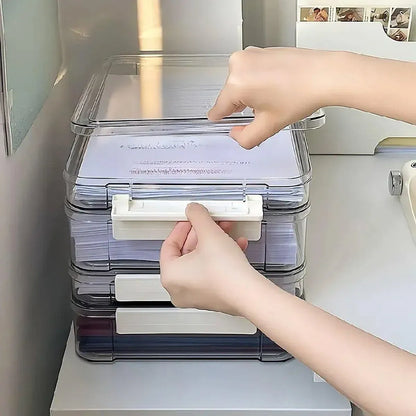 Large Capacity A4 File Storage Box Transparent Plastic Document Organizer Case - Small