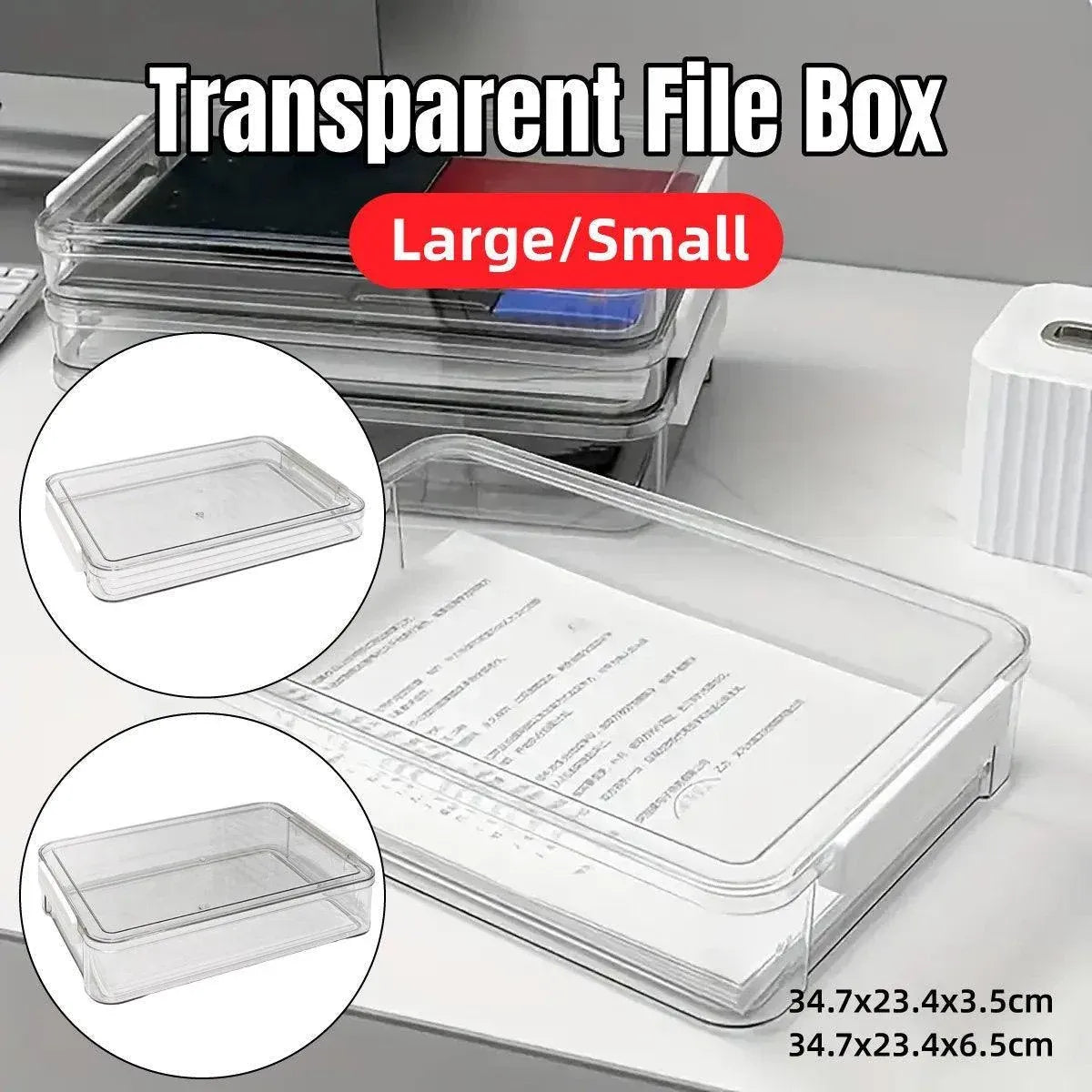 Large Capacity A4 File Storage Box Transparent Plastic Document Organizer Case - Small