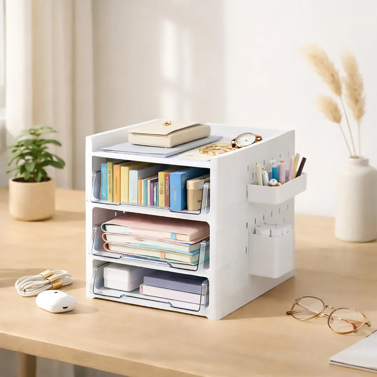 Desktop Pegboard Drawer Storage Shelf Multi Layer Home Office Desk Organiser - 3-Layer