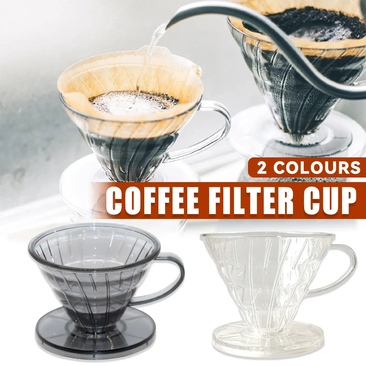 Household Hand Drip Coffee Filter Cup Reusable Plastic Cone Shaped HeatResistant - Grey