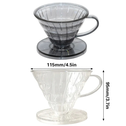 Household Hand Drip Coffee Filter Cup Reusable Plastic Cone Shaped HeatResistant - Grey
