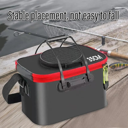 Portable Folding EVA Fishing Bucket Multi Use Live Fish Container with Strap - Orange-45cm