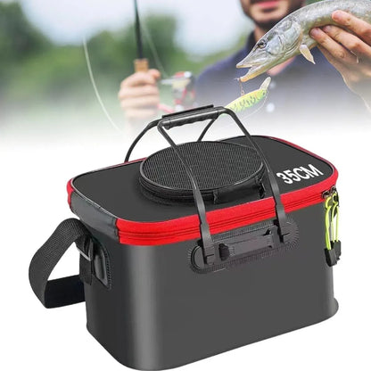 Portable Folding EVA Fishing Bucket Multi Use Live Fish Container with Strap - Orange-45cm