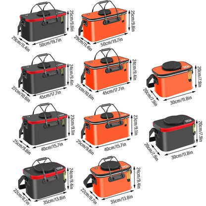 Portable Folding EVA Fishing Bucket Multi Use Live Fish Container with Strap - Orange-50cm