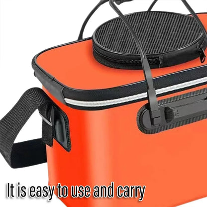 Portable Folding EVA Fishing Bucket Multi Use Live Fish Container with Strap - Orange-50cm