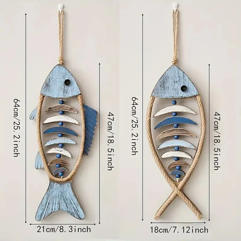 Fish Shaped Wall Hanging Decor Small Nautical Style Home Decoration Art Ornament - Fish head bone